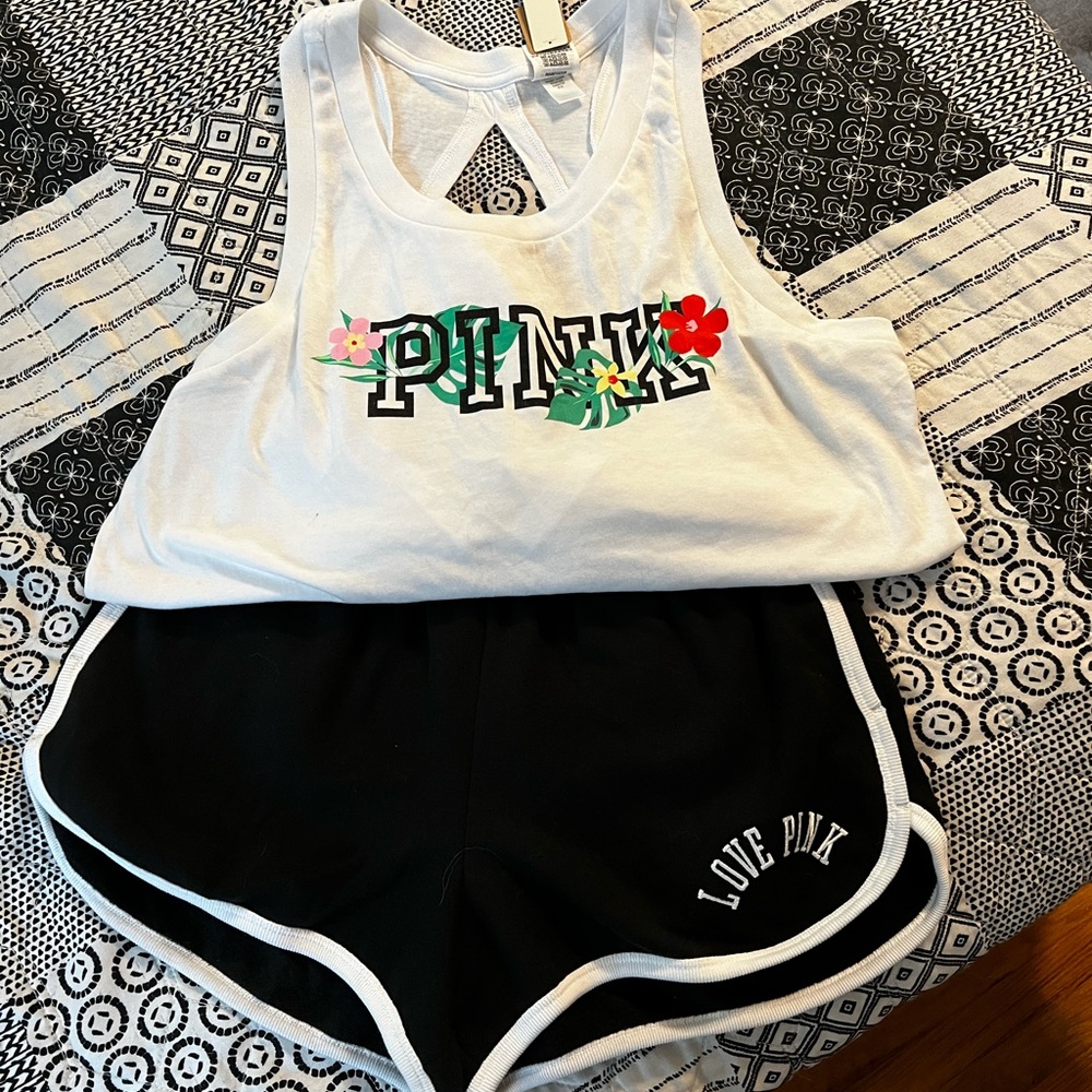 Pink shorts and tank top